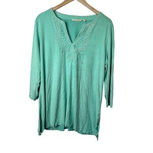 Soft Surroundings Womens Mint Green Crochet Trim Tunic 3/4 Sleeves Size l